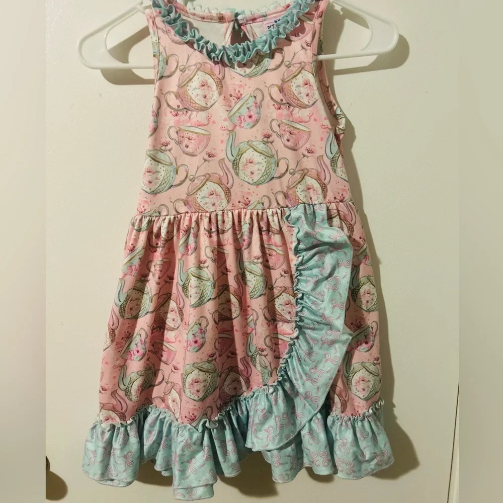 Pete + Lucy Cherry Blossom Tea Party Dress Pink &  Blue Ruffle Dress, Size 6